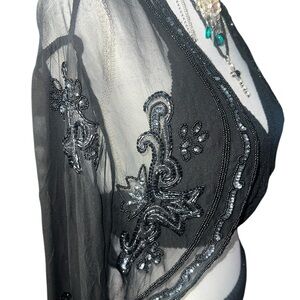 Elegant Black Sheer Embellished Pullover